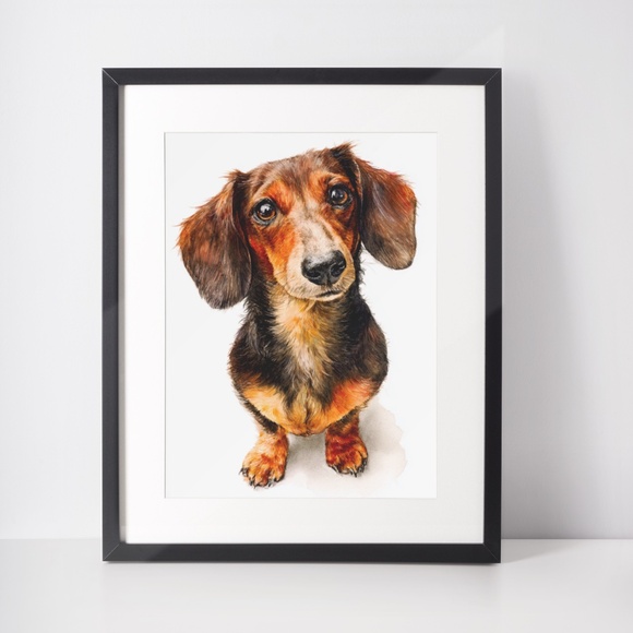Watercolor Dachshund Dog Portrait Art Print – Unframed Fine Art Poster - Picture 3 of 5